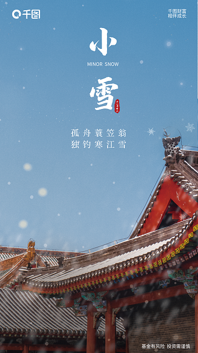 金融理财孤舟蓑笠翁独钓寒江雪摄影图小雪节气轻奢海报