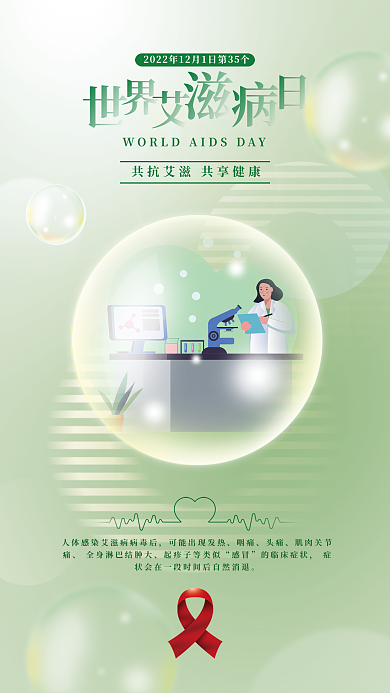 世界艾滋病咽痛头痛艾防艾公益海报