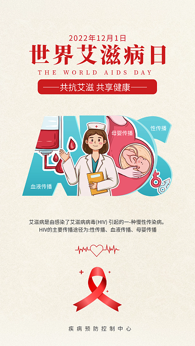 世界艾滋病血液传播母婴传播艾防艾公益海报套图