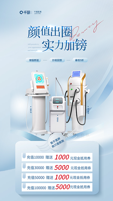 清新简约超声炮超皮秒膨胀金全屏海报