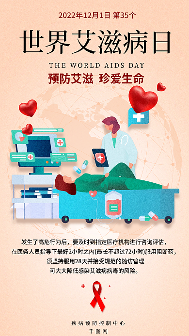 世界艾滋病艾防艾简约公益海报