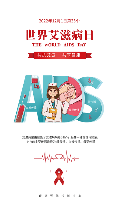 世界艾滋病性传播母婴传播艾防艾公益海报