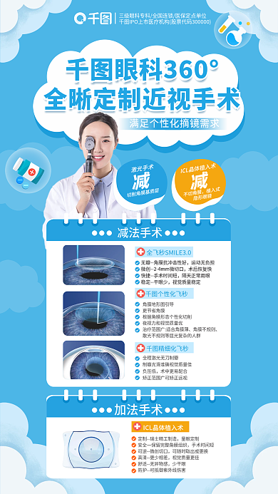 近视手术减法手术运动无负担介绍海报