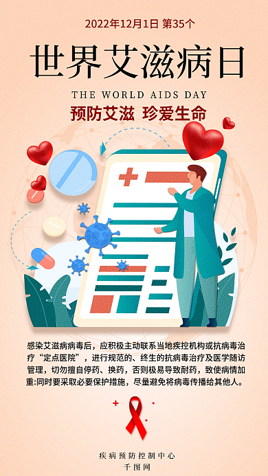 世界艾滋病定点医院进行规范的艾防艾简约公益海报