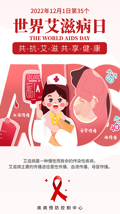 世界艾滋病血液传播母婴传播科普知艾防艾公益海报
