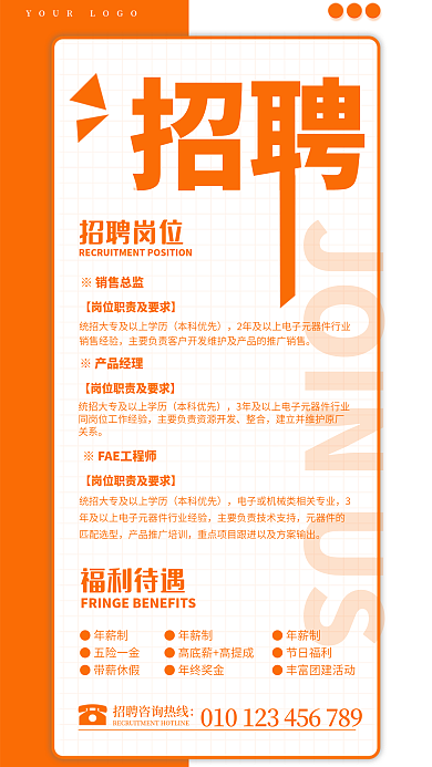 橙色留招聘岗位※销售总监招聘广告宣传海报