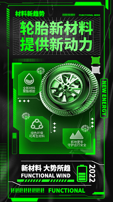 创意机能全新材料聚酯橡胶新材料轮胎宣传海报