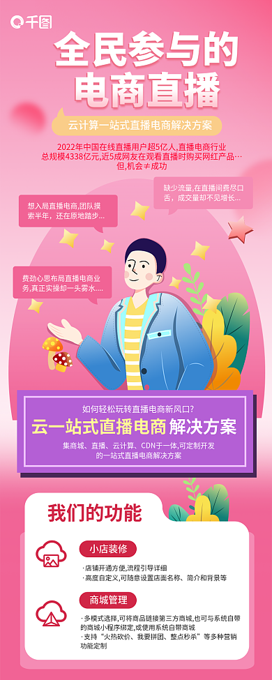 电商直播计算一站式直播电商直播新媒体长图