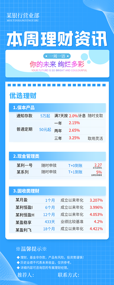 银行基金一周一语你的未来手机长图海报