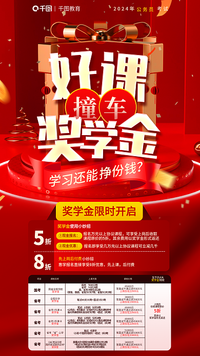 红色喜庆①现金报名②现金优惠促销课奖学金制度课教育海报