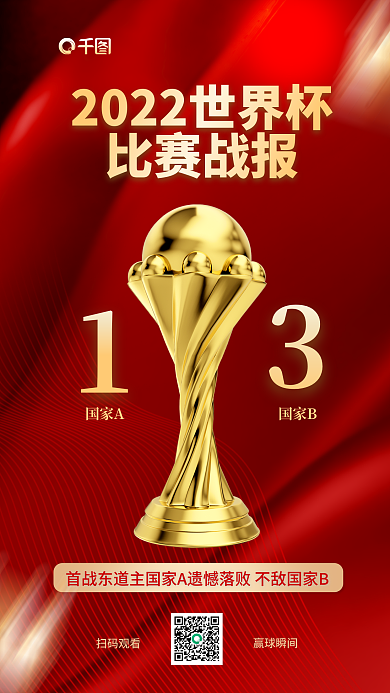 2022世界杯比赛战报国家A战报3d海报