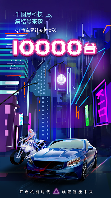 创意赛博黑科技集结号来袭风汽车销量新品发布海报