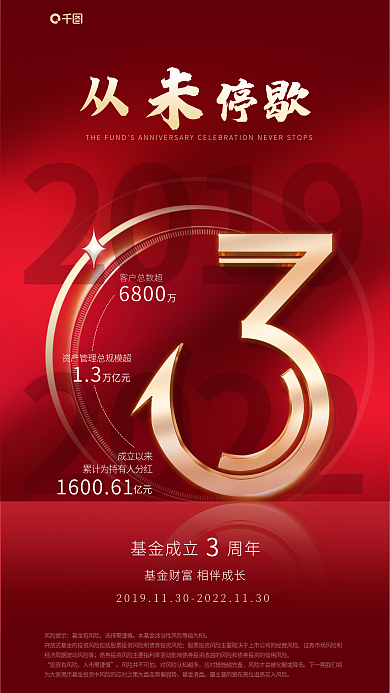 红色高端20192022公司3周年庆宣传海报