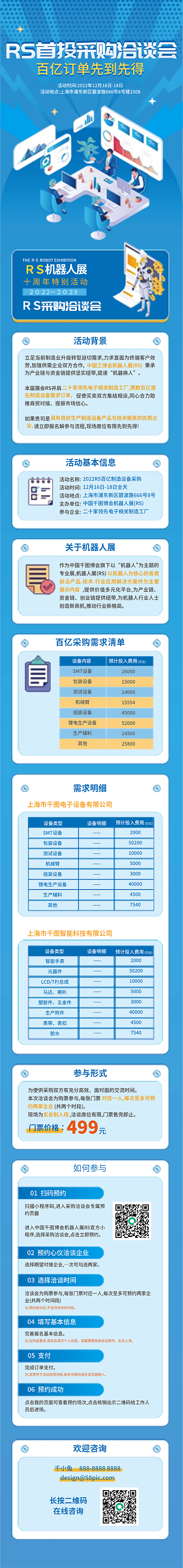 制造业机器人活动背景机器换人洽谈会商务风信息长图