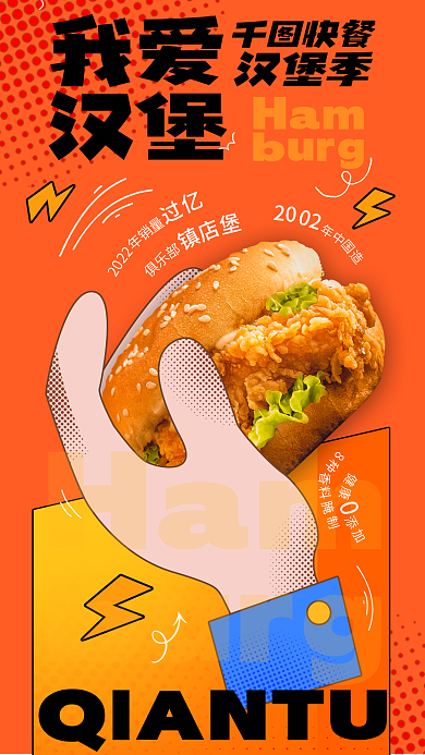 漫画风快餐Ham促销汉堡海报