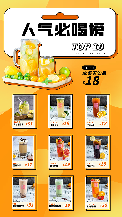奶茶店人气TOP2青桔柠檬水海报