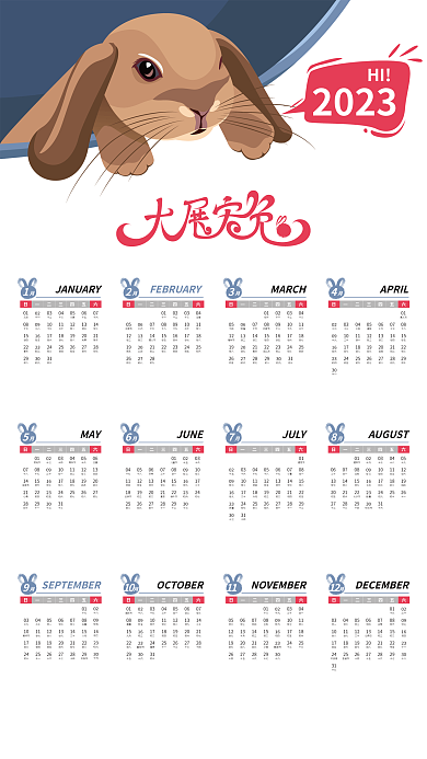 2023兔年简约挂历日历失量海报