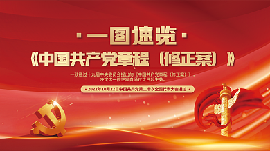 红金党建一图速览修正案中国共产党章程修正党建展板