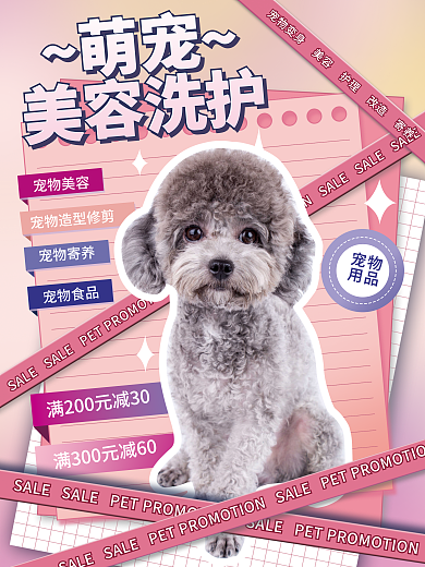 酸性风宠物用品美容洗护暖心服务促销海报