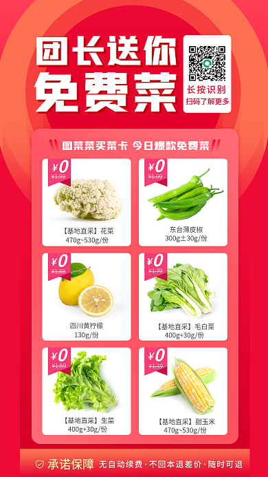 红色渐变长按识别无自动续费促销海报