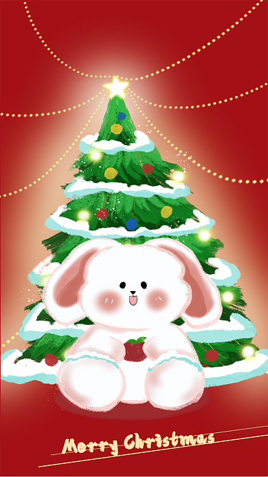 手绘兔年可爱小兔插画壁纸