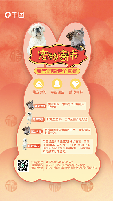 红色喜庆独立房间专业医生收容所寄养创意海报