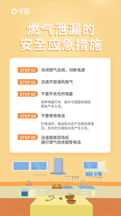 燃气泄漏燃气泄漏的简约卡通手机海报