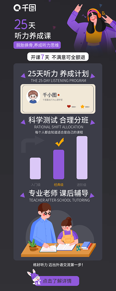创意插画25听力养成课信息长图