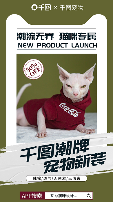 简约猫咪宠物潮牌宠物生活用品促销海报
