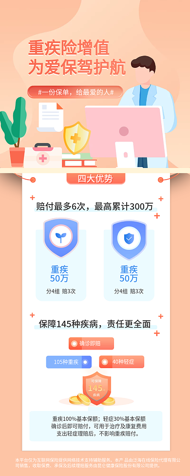扁平风重重疾险增值一份保单信息长图