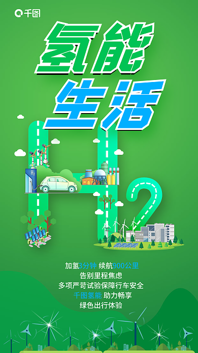 简约创意氢能加氢续航新能源环保宣传海报