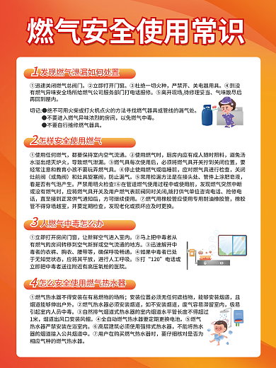 红橙色1米⑤燃气使用常识海报