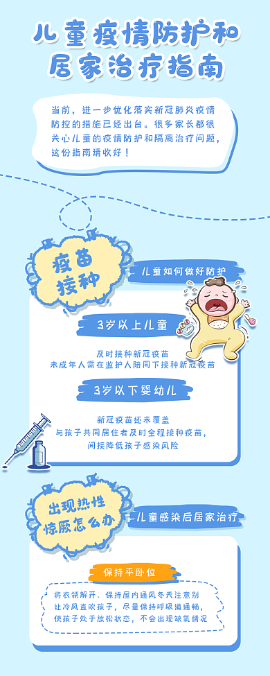 儿童疫情当前疫苗隔离治疗健康信息长图