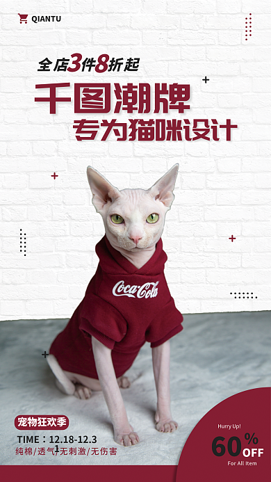 创意猫咪TIME宠物狂欢季宠物生活用品促销海报