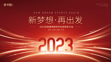 简约红金QIANTU企业新年年会背景展板