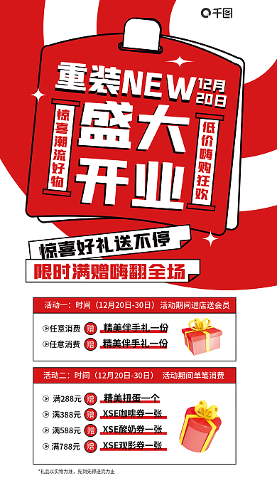 百货商场新店重装NEW12月优惠活动宣传海报