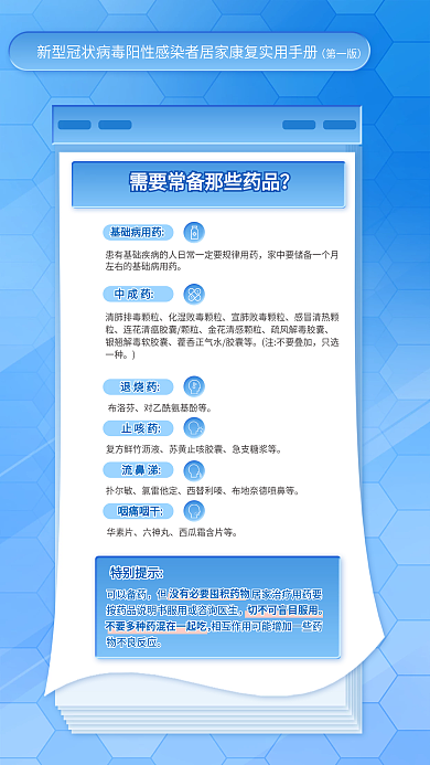 简约蓝色基础病用药感冒清热颗居家康复实用手册海报