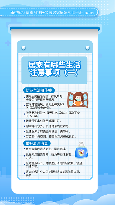 蓝色新冠注意事项排风扇时居家康复实用防疫手册