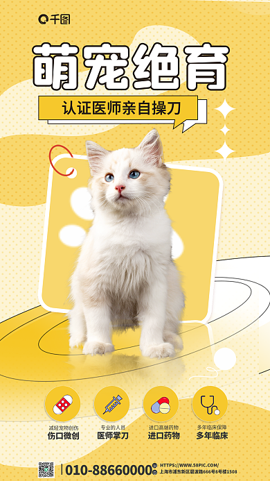 宠物绝育萌宠绝育伤口微创服务宣传海报