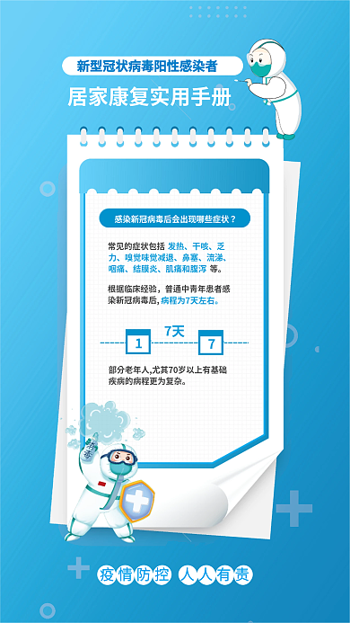 简约阳性发热干咳康复实用手册宣传海报