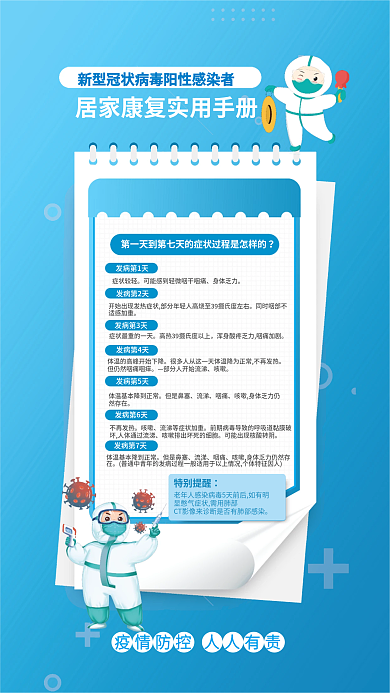 简约阳性发病第1天症状较轻康复实用手册宣传海报