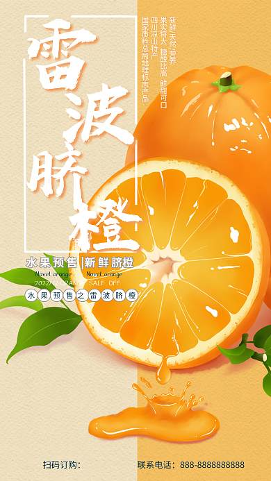 手绘水果扫码订购联系电话海报