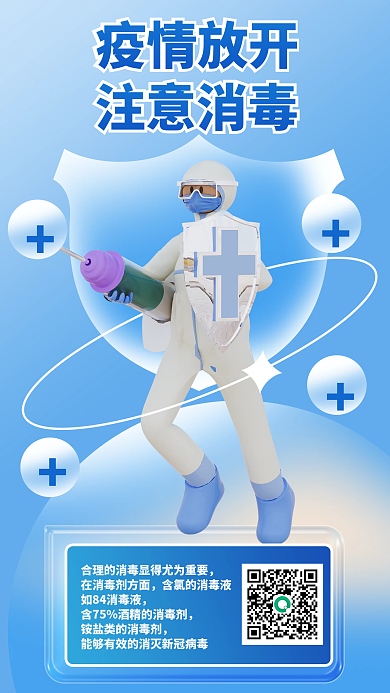 疫情防疫疫情放开注意消毒消毒宣传3d海报
