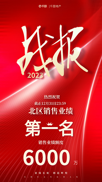 地产区域地产销售红色喜报战报