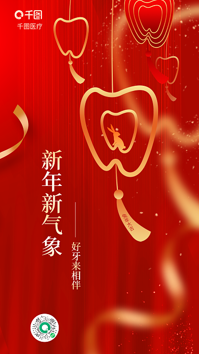 简约风兔年大吉新年新气象创意牙齿口腔行业借势海报