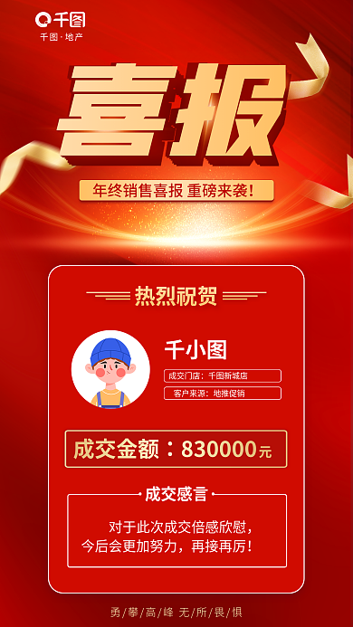 文案型喜报成交金额成交来源统计喜报