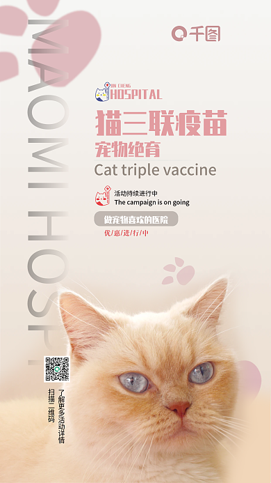 宠物医院猫优惠进行中猫三联疫苗疫苗海报
