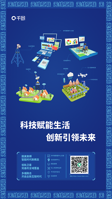 立体元素低轨卫星多端融合能通信互联宣传海报