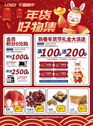 年货兔年超市商品促销宣传单单页新春红