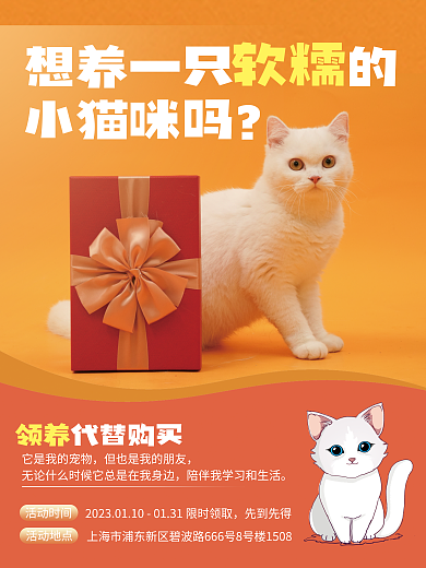 猫咪救助想养一只的小猫咪吗宠物便利服务宣传海报